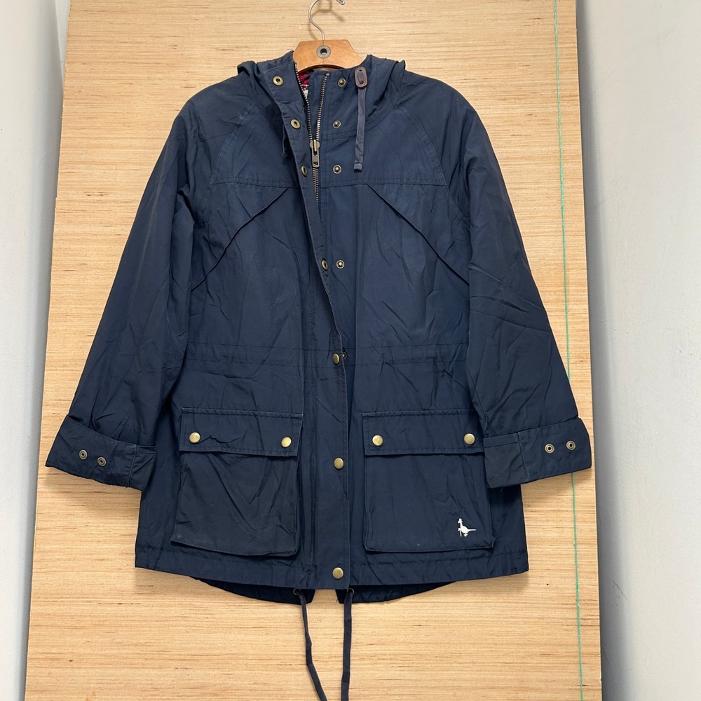 Jack Wills Navy Blue Hooded Parka Jacket Red Plaid Lining US 6 UK 10